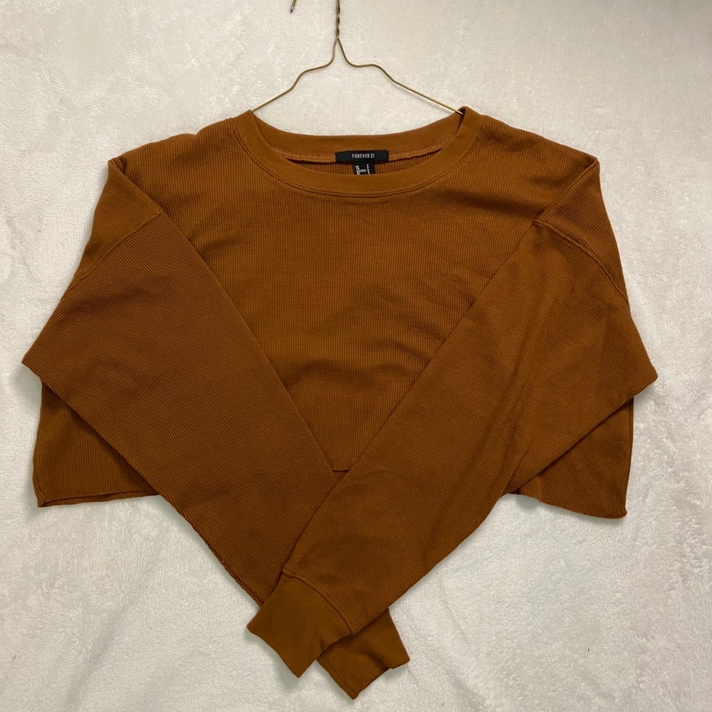 Brown long-sleeve crop top